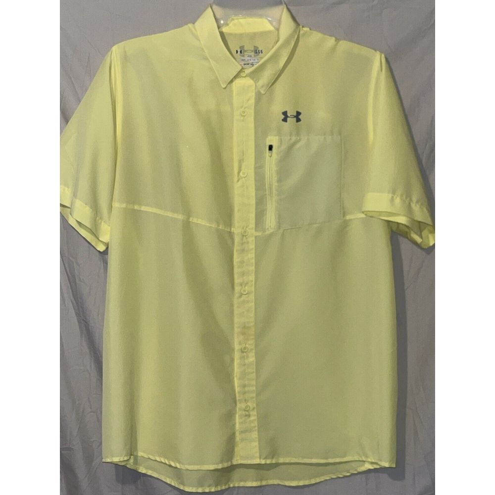 Under Armour Men's Short Sleeve Button Up In A Great Yellow Color Size‎ LG